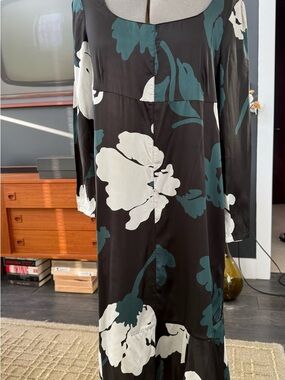 Marni Floral Print Dress- Black/white/teal